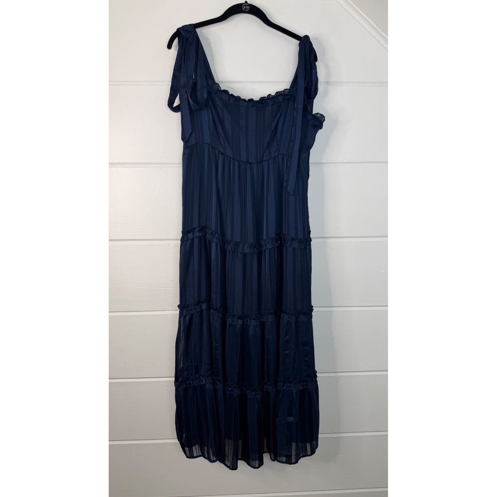 Lulus XL Day for Romance Navy Blue Tie Strap Tiered Midi Dress Bridesmaid - Picture 7 of 14